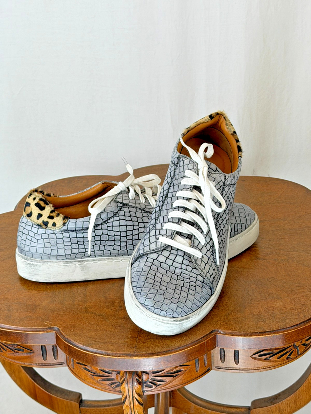 Diba True Ab Bot Grey w/Faux Leopard Fur Leather Sneaker Women's US 11 #0307